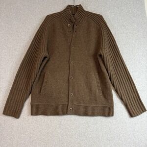 Brooks Brothers Cardigan Mens Large Lambswool Button Front Brown Vintage
